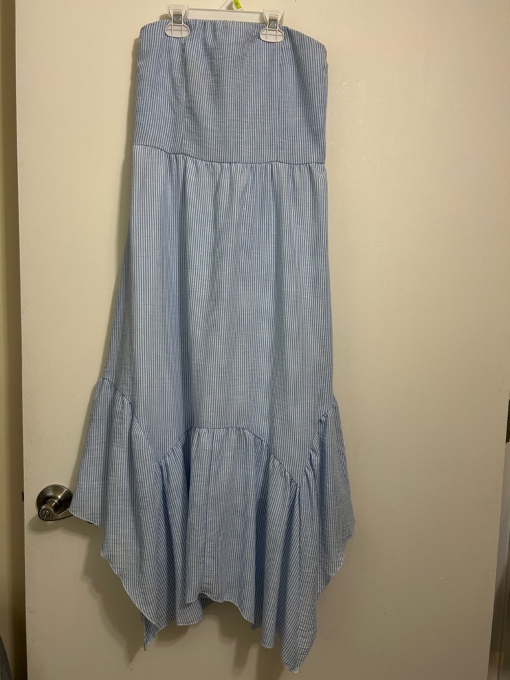 Altar'd State Light Blue Pinstripe High-Low Maxi Dress
